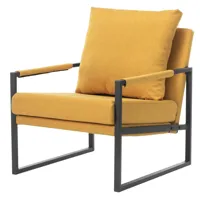 fauteuil lounge contemporain en tissu moutarde et métal noir