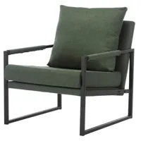fauteuil lounge contemporain en tissu sauge et métal noir