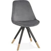 chaise design 'hamilton' en velours gris et pieds en bois noir