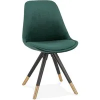chaise design 'hamilton' en velours vert et pieds en bois noir