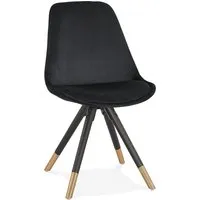 chaise design 'hamilton' en velours noir et pieds en bois noir
