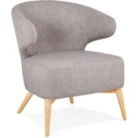 fauteuil lounge 'odile' en tissu gris et pieds en bois finition naturelle