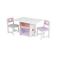 kidkraft coeur ensemble table enfant et 2 chaises en bois avec 4 bacs de rangement, meuble de rangement, chambre enfant, 26913