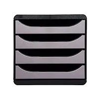 exacompta module de classement 4 tiroirs bigbox noir/argent - 27,8 x 26,7 x 34,7 cm