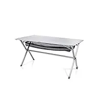 table de camping campart travel ta-0806 – 140 x 80 cm – plateau à enrouler – filet en mesh, blanc