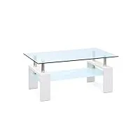 verre trempé sécurit - table salon - structure en métal chromé - plateau supérieur en verre transparent, inférieur en verre sablé - 100x60x45 cm (l x l x h) - table alva blanc