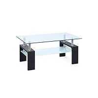 table basse - verre trempé sécurit - table salon - structure en métal chromé - plateau supérieur en verre transparent, inférieur en verre sablé - 100x60x45 cm (l x l x h) - table dana