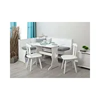 inter link coin repas avec banc d'angle / table - chaises - banc pin massif vernis blanc