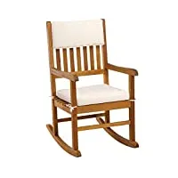 deuba rocking chair en bois chaise a bascule 54x76x102cm fauteuil intérieur extérieur avec coussin d'assise