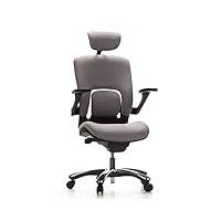 hjh office 652040 chaise de bureau haut de gamme, fauteuil de direction vapor lux gris pour l'usage intensif avec accoudoirs, dossier inclinable et appui-tête, soutien lombaire, tissu anti-abrasif