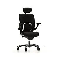 hjh office 652000 chaise de bureau haut de gamme, fauteuil de direction vapor lux noir pour l'usage intensif avec accoudoirs, dossier inclinable et appui-tête, soutien lombaire, tissu anti-abrasif