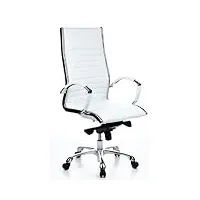 hjh office 660510 chaise de bureau, fauteuil de direction parma 20 blanc en cuir véritable pour un usage intensif, avec accoudoirs en acier chromé, dossier haut et inclinable, piètement en alu