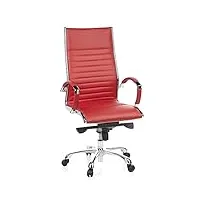 hjh office 660530 chaise de bureau, fauteuil de direction parma 20 rouge en cuir véritable pour un usage intensif, avec accoudoirs en acier chromé, dossier haut et inclinable, piètement en alu