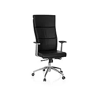 hjh office 600400 chaise de bureau monza 20 noir en cuir véritable avec accoudoirs, dossier ergonomique haut, piètement robuste en alu, réglable en hauteur, confortable