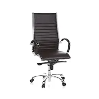 hjh office 660520 chaise de bureau, fauteuil de direction parma 20 marron en cuir véritable pour un usage intensif, avec accoudoirs en acier chromé, dossier haut et inclinable, piètement en alu