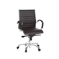 hjh office 660522 chaise de bureau, fauteuil de direction parma 10 marron en cuir véritable pour un usage intensif, avec accoudoirs en acier chromé, dossier moyen et inclinable, piètement en alu