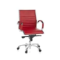 hjh office 660532 chaise de bureau, fauteuil de direction parma 10 rouge en cuir véritable pour un usage intensif, avec accoudoirs en acier chromé, dossier moyen et inclinable, piètement en alu