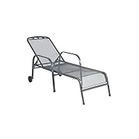 greemotion chaise longue de jardin pliable toulouse, bain de soleil en acier plastifié, transat de plage avec roulettes, 190 x 70 x 56 cm, gris fer