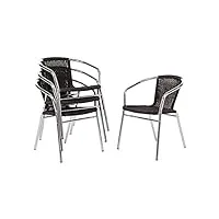 bolero lot de 4 chaises en osier avec cadre en aluminium noir