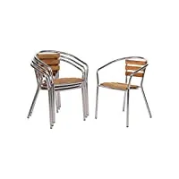 bolero lot de 4 fauteuils en aluminium et frêne 570 x 560 x 760 mm