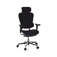 hjh office 652610 chaise de bureau, fauteuil de direction haut de gamme ergohuman noir avec accoudoirs réglables, revêtement en tissu anti-abrasif, soutien lombaire flexible, conception ergonomique,