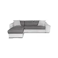 loungitude - elona - canapé d'angle -droit- convertible - 3 places - 2 poufs - en simili/microfibre - gris/blanc - l264cm