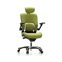 hjh office 652070 chaise de bureau haut de gamme, fauteuil de direction vapor lux vert pour l'usage intensif avec accoudoirs, dossier inclinable et appui-tête, soutien lombaire, tissu anti-abrasif
