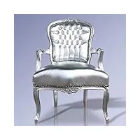casa padrino cuir salon baroque fauteuil d'argent regarder/argent - mobilier de style ancien