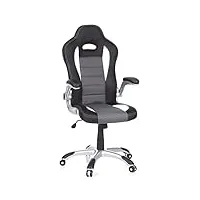 hjh office 621700 fauteuil de direction game sport cuir synthétique noir/blanc/gris chaise de gaming chaise de bureau, accoudoirs repliables