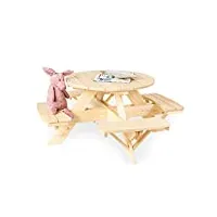 pinolino ensemble de table et bancs 'nicki pour 4 rond', naturel; massif : bois de conifère, non traité, 4 bancs avec 1 table, pour enfants à partir de 3 ans
