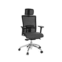 hjh office 657504 chaise de bureau astra lux tissu/maille gris/noir chaise pivotante avec soutien lombaire, accoudoirs réglables en hauteur