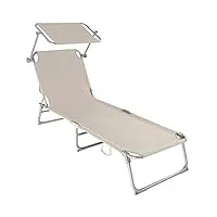 tectake® chaise longue pliante portable bain de soleil jardin exterieur avec pare soleil chaise longue inclinable transat de plage relax jardin camping salon de jardin exterieur - beige