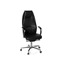 hjh office 600350 chaise de bureau, fauteuil de direction fremondo 20 en cuir véritable pour usage intensif, dossier haut ergonomique inclinable avec accoudoirs, piètement en alu, mécanisme