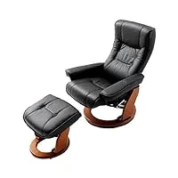 robas lund, fauteuil, fauteuil de relaxation, avec tabouret, hamilton, cuir/noir, 85 x 85-110 x 105 cm, 64026sh5