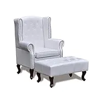 vidaxl fauteuil avec pouf blanc similicuir fauteuil chesterfield meubles salon