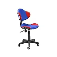 chaise de bureau pour enfants, chaise d'étude, finition en tissu respirant, bleu et rouge, modèle bambola, dimensions : 53 cm (l) x 53 cm (p) x 82-94 cm (h)