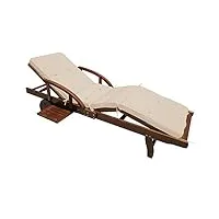 deuba chaise longue tami sun en bois d'acacia transat pliable avec coussin crème roues dossier repose pieds réglable