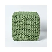 homescapes pouf carré tressé en tricot, pouf cube coloris vert anglais, 35x35x35 cm
