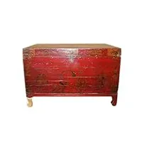 chine : 1890 colonial style coffre en bois massif avec peinture fine