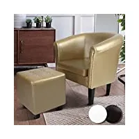 miadomodo® fauteuil chesterfield avec repose-pied - en simili cuir, avec Éléments décoratifs en cuivre, couleur au choix - chaise, cabriolet, tabouret pouf, meuble de salon (doré)