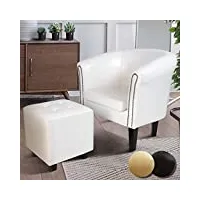 miadomodo® fauteuil chesterfield avec repose-pied - en simili cuir, avec Éléments décoratifs en cuivre, couleur au choix - chaise, cabriolet, tabouret pouf, meuble de salon (blanc)