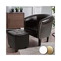 miadomodo® fauteuil chesterfield avec repose-pied - en simili cuir, avec Éléments décoratifs en cuivre, couleur au choix - chaise, cabriolet, tabouret pouf, meuble de salon (marron)