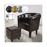 miadomodo® fauteuil chesterfield avec repose-pied - en simili cuir, avec Éléments décoratifs touffetés, couleur au choix - chaise, cabriolet, tabouret pouf, meuble de salon (marron)