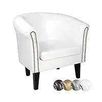 miadomodo® fauteuil chesterfield - lot de 1 ou 2, en simili cuir et bois, avec Éléments décoratifs en cuivre, 58 x 71 x 70 cm, couleur au choix - chaise, meuble de salon (lot de 1,blanc)