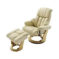 chaise robas lund avec pouf crème cuir naturel calgrey / crème et noyer naturel / noyer noir / marron 90 x 91-122 x 89 cm à 104 cm 64023ck5 relax