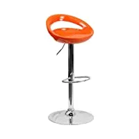 flash furniture meubles flash lot de 2 tabourets de bar contemporains en plastique à hauteur réglable avec dos arrondi et base chromée, abs, métal, orange