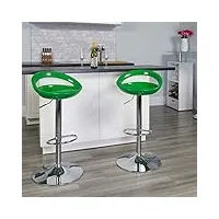 flash furniture hauteur réglable en plastique contemporain tabouret de bar avec découpe arrondie et base chromée, abs, vert, lot de 2