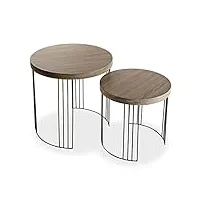 versa kansas table d'appoint pour le salon, la chambre ou la cuisine. table basse auxiliaire moderne, ensemble de 2, dimensions (h x l x l) 55 x 55 x 55 cm, bois et métal, couleur: marron et noir