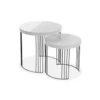 versa kansas table d'appoint pour le salon, la chambre ou la cuisine. table basse auxiliaire moderne, ensemble de 2, dimensions (h x l x l) 55 x 55 x 55 cm, bois et métal, couleur: blanc