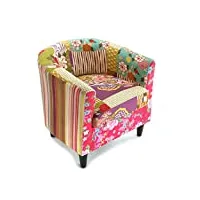 versa pink patchwork fauteuil pour salon, chambre ou salle à manger, canapé confortable et différent, avec accoudoirs, dimensions (h x l x l) 56 x 62 x 64 cm, coton et bois, couleur: rose